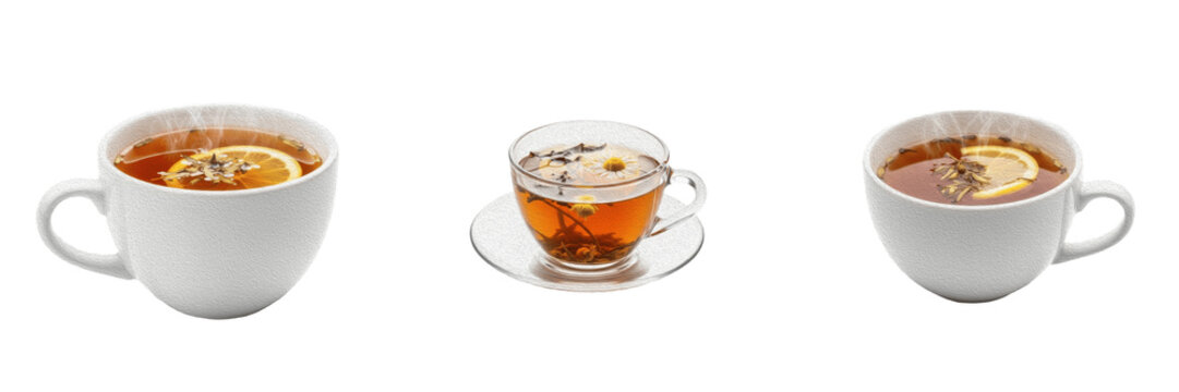 Assorted Herbal Tea Cups with Lemon and Herbs Set