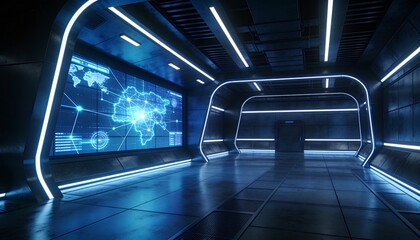 Obraz premium Modern software developer leveraging AI algorithms and data analysis at computer workstation, glowing code lines, digital technology concept for optimized business operations