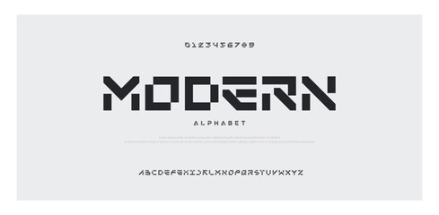 MODERN futuristic alphabet display font vector. Creative decorative sans serif typography © Custom Designs