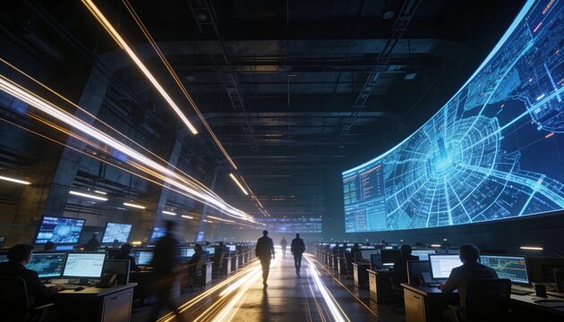 The power of digital technology with a focus on a software engineer utilizing a computer with lines of code, data analysis, and AI algorithms to improve business operations