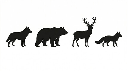 Obraz premium black silhouettes of wolf bear deer and fox animals