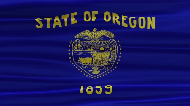 Oregon flag waving in the wind with high quality fabric texture