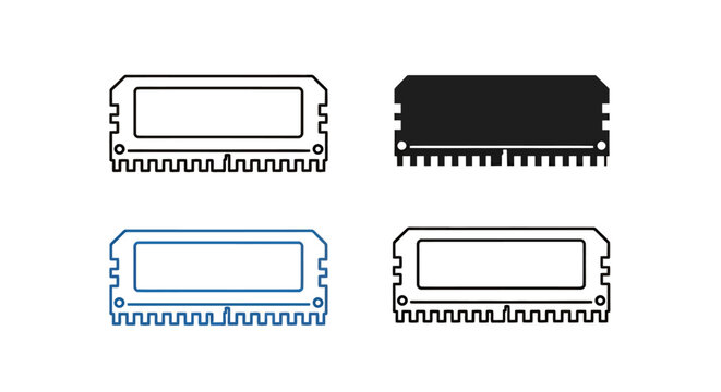 Four RAM memory modules in different colors arranged in a row on a white background.