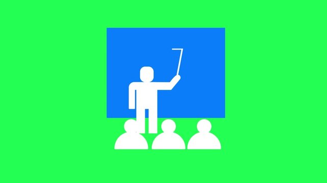 Presentation Training Animation Icon on Green Screen Background &ndash; Teacher Teaching Audience Classroom Chroma Key