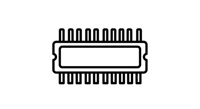 Icon of an integrated circuit chip with pins, representing electronics and technology.