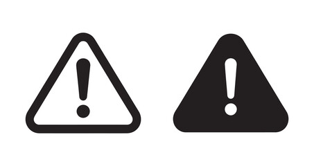 Warning triangle sign icons in line and solid black fill style set. © TopW59
