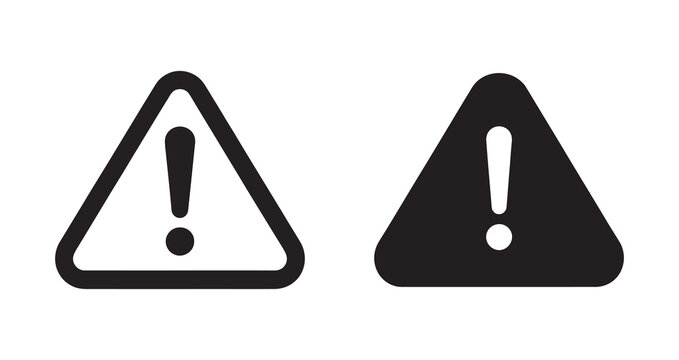 Warning triangle sign icons in line and solid black fill style set.