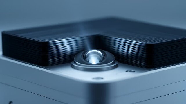 Close-Up of a Modern Mini Projector Emitting a Bright Light Beam