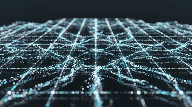 Abstract Digital Particle Grid Representing Data Flow.