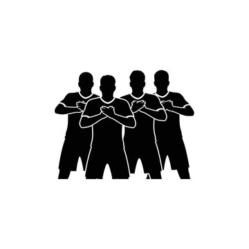 Iconic depiction of a professional sports team or unified group standing with arms crossed, symbolizing strength, teamwork, and collective ambition