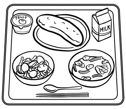 パック牛乳とパンの給食メニュー　線画