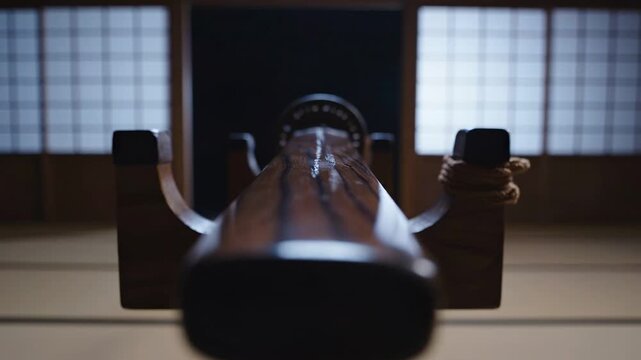 Antique Japanese Matchlock Rifle Displayed On Wooden Stand.
