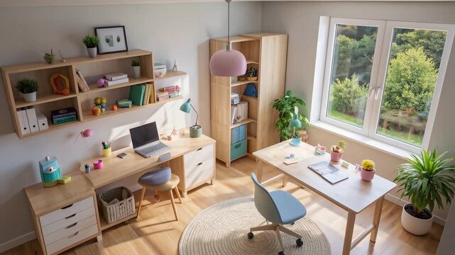 Bright Modern Home Office Workspace With Natural Light.