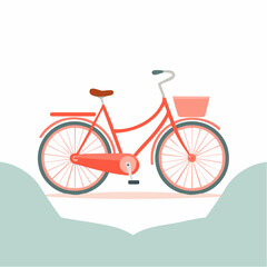 Fototapeta premium Red retro bicycle with a basket, vector illustration.
