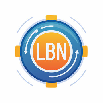 Digital LBN text in a blue and orange emblem with arrows, concept for circular process