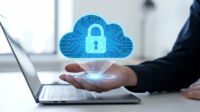 Cybersecurity Cloud Shield Demonstration of Secure Cloud Data Protection on a Laptop in a Business Setting