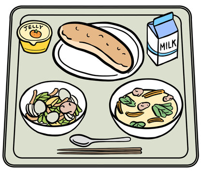 紙パック牛乳とパンの給食メニュー　イラスト