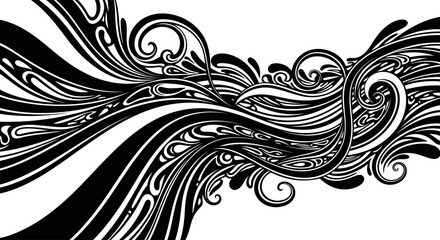 Fototapeta premium Abstract black and white flowing swirl pattern. Organic decorative background with intricate curves and ornamental lines.
