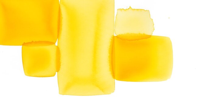 Abstract watercolor composition with interconnected, varying yellow square and rectangle shapes