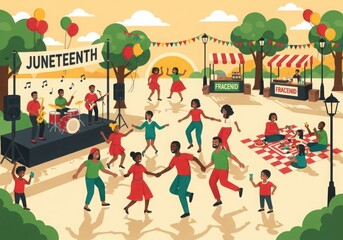 Fototapeta premium Celebrating juneteenth with a community dance and festive activities