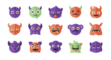 Obraz premium Set of Cute Cartoon Monsters and Aliens Faces Collection.