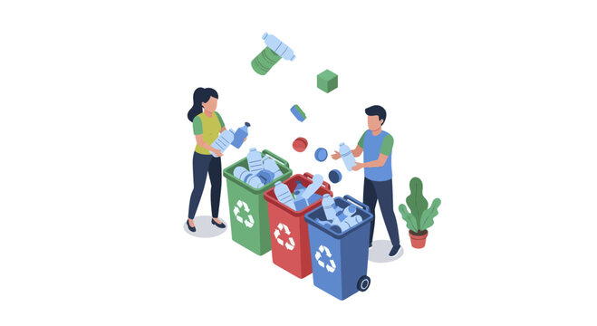 People Sorting Recyclable Materials into Different Bins.