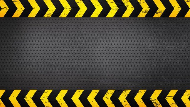 Industrial metal panel background with subtle yellow black hazard stripe borders clean minimal frame cinematic texture loop Prores 4K 60fps