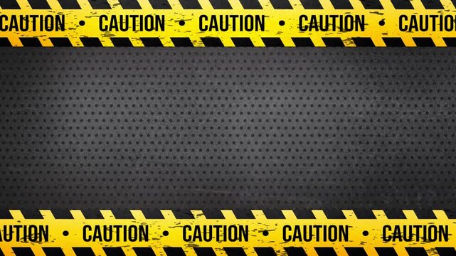 Caution hazard tape border with industrial perforated metal background clean cinematic safety frame loop Prores 4K 60fps