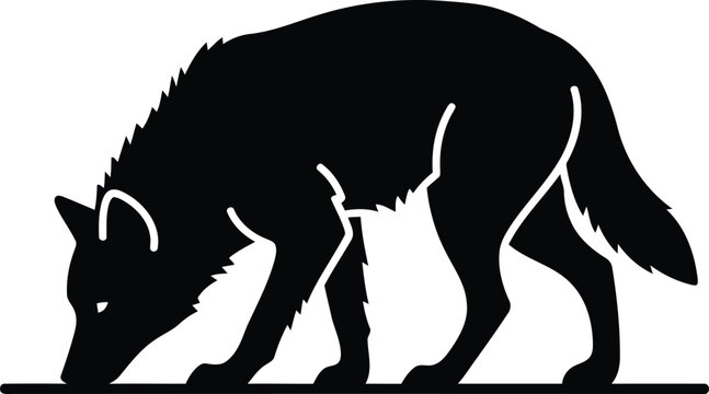 Minimalist wolf silhouette icon side view sniffing ground isolated on white background vector graphic design