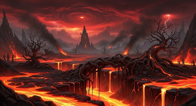 Fantasy hellscape volcanic landscape