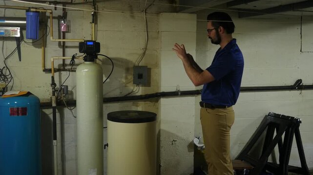 A Plumbing or Well Specialist Takes Photo of Water Filtration System