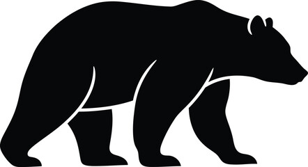 Obraz premium Black silhouette of a grizzly bear walking isolated on a clean white background vector illustration