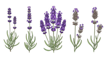 Obraz premium Collection of lavender flowers isolated on transparent background