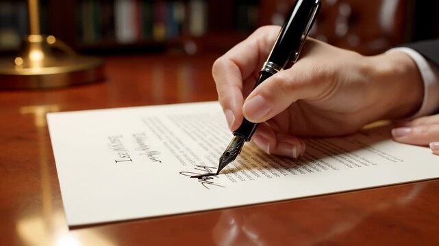 Executive Hand Signing Formal Document with Fountain Pen