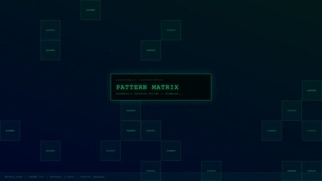 Sophisticated AI Diagnostic Algorithms analyze a complex pattern matrix within a futuristic digital interface featuring glowing green data blocks and flickering holographic elements