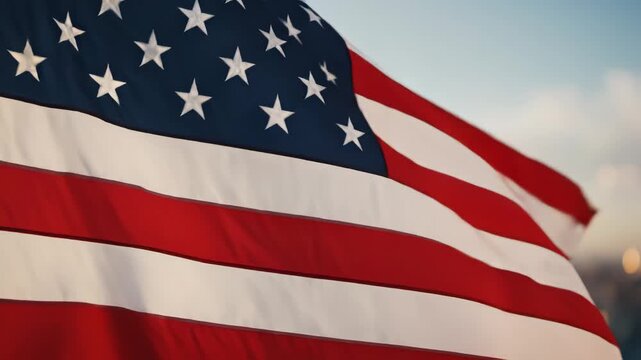 American flag waving in the wind for commercial backgrounds, digital design, and advertising