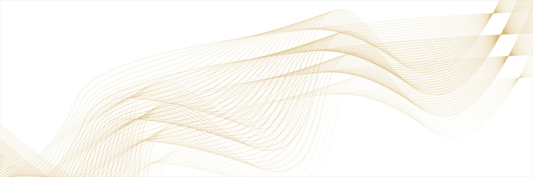 3d wavy gold lines swoosh on white background. Luxury beauty thin curves, swirl as stream flow pattern. Soft geometric shapes as silk fiber or fablic shiny decoration