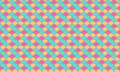 Vibrant pastel pink, peach  teal fish scale pattern.  Perfect for playful backgrounds, textile designs, or website banners. © Olena