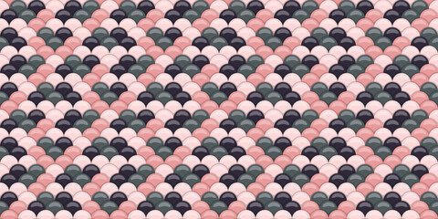 Elegant seamless pattern of overlapping scales in soft pink, grey, and dark purple hues.  Perfect for textile design, website backgrounds, or any project needing a sophisticated and subtle texture. © Olena