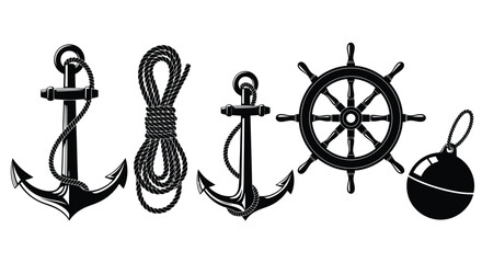 A collection of nautical icons including anchors and a ship's wheel © EmayetHossen