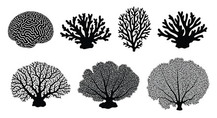 A collection of seven different coral reef silhouettes © EmayetHossen