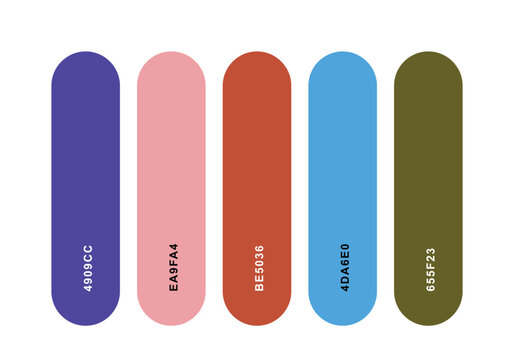 Modern color palette with hex codes, professional swatches for branding and web design, minimalist color scheme vector illustration