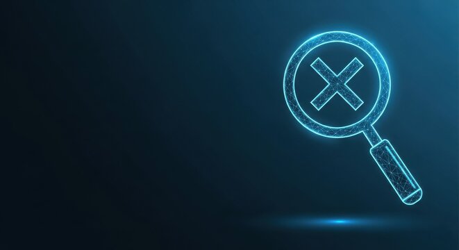 Glowing blue cancel symbol on dark technological background representing error or rejection