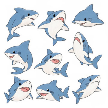 Cartoon Dolphins Smiling Faces Various Expressions