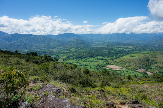 Panoramic view of mogotes valley and mountains, santander colombia