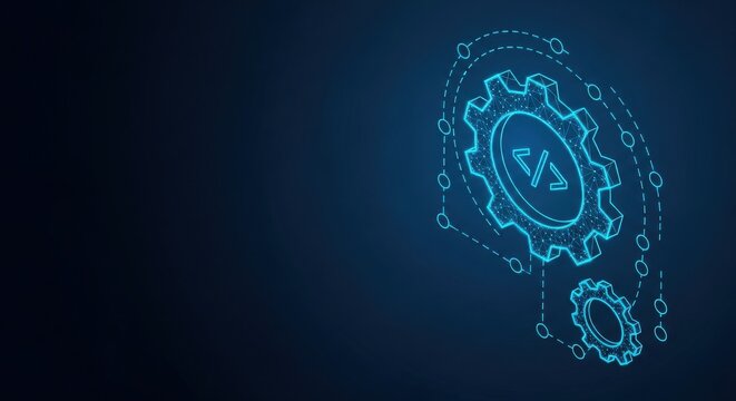 Digital Gear with Code Symbol and Network Connections Representing Technology and Innovation