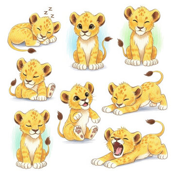 Cute Lion Cubs in Various Adorable Expressions