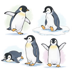Obraz premium Adorable Penguin Illustrations in Various Playful Poses