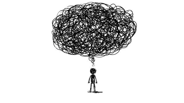 Mental Maze: A lone figure grapples with a tangled web of thoughts, a visual representation of confusion and cognitive complexity.