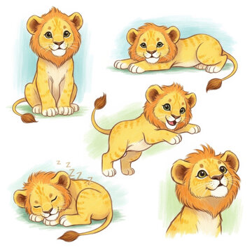 Cute Lion Cubs in Various Playful and Sleeping Poses